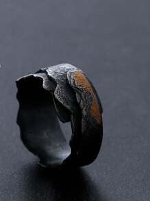 復古藝術千代田山設計手工泰國銀開口戒指 - 黑色 - 查看 1