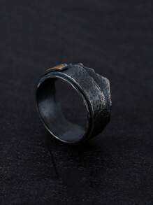 復古藝術千代田山設計手工泰國銀開口戒指 - 黑色 - 查看 3