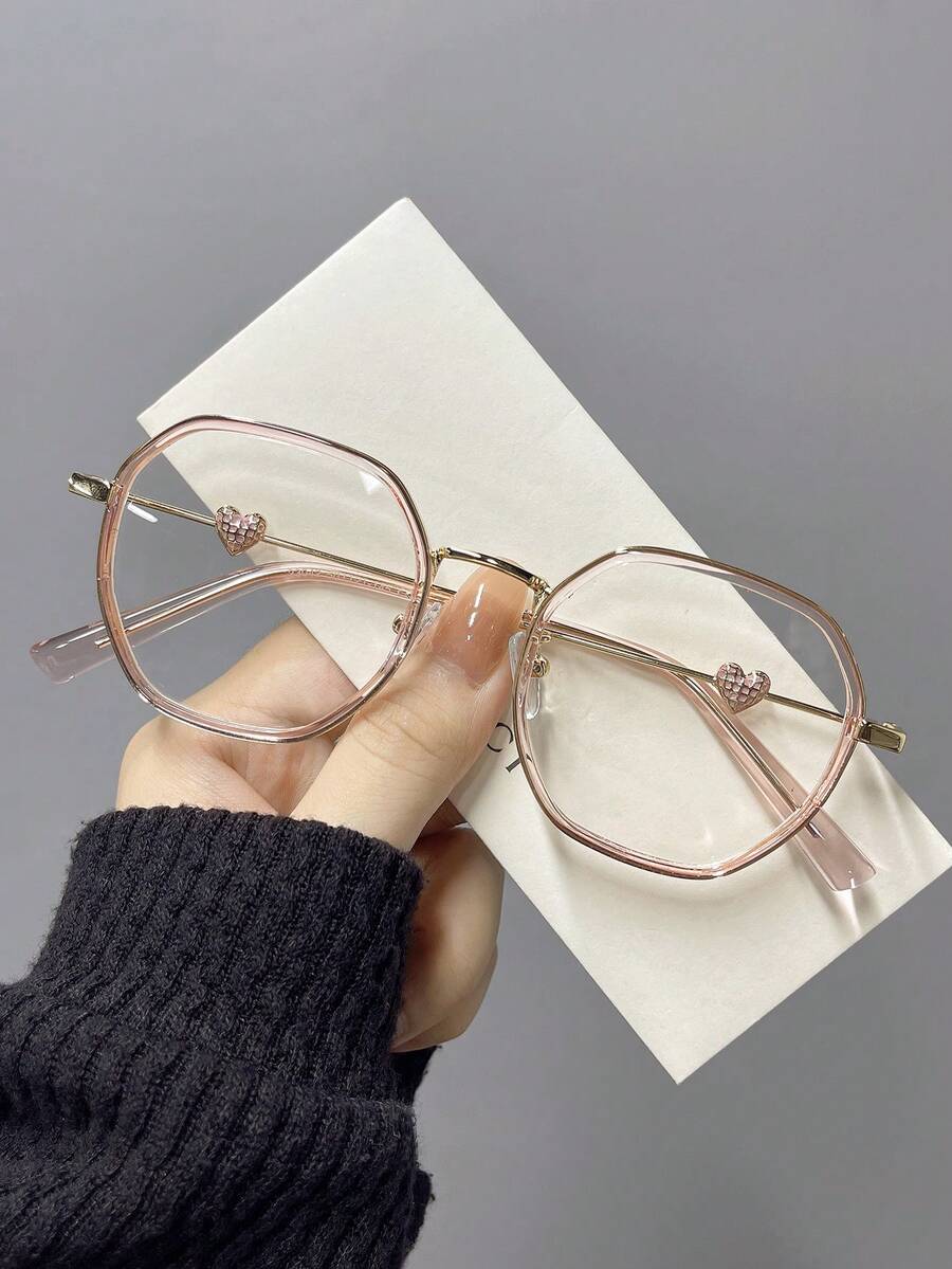 1 件女士时尚 Tr 混合金属方形框架眼镜，带心形细节 - 彩色 - 查看 1