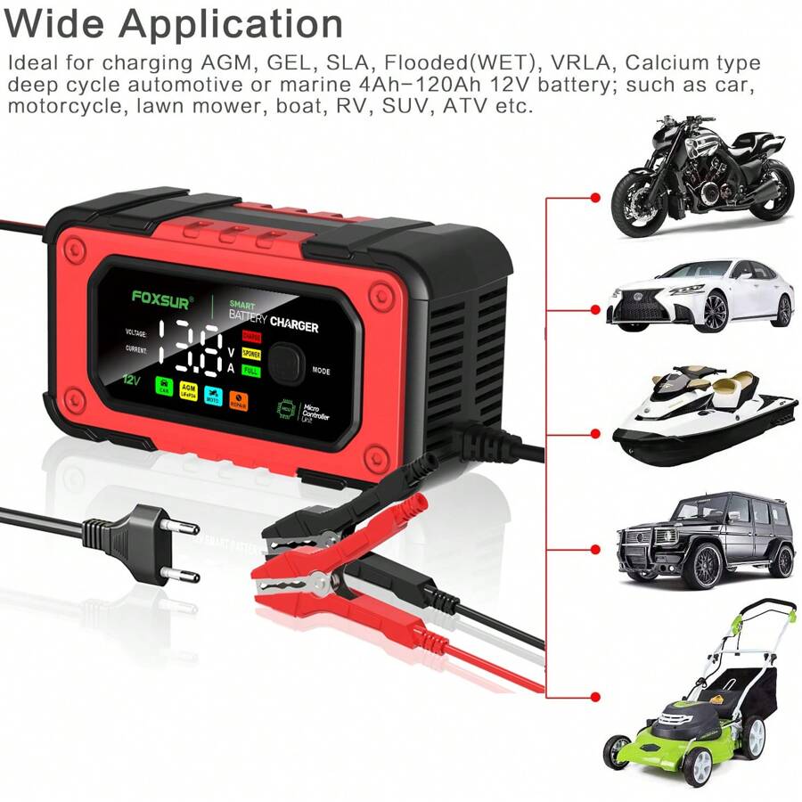 12V 7A Car Battery Charger Digital Battery Maintainer LCD Display Smart Fast Charge For Calcium