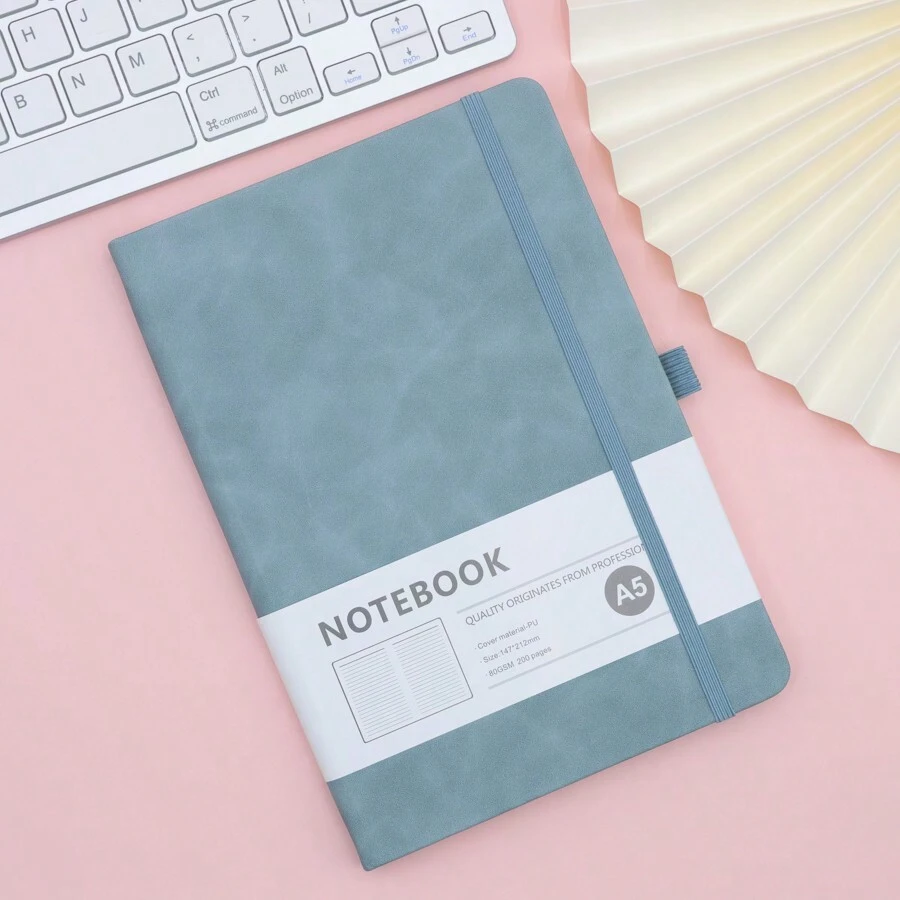 1pc Simple Strap Closure A5 Lined Notebook, Suitable For Students And Business Use - Blue - View 1