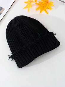 1pc Ladies' Fashionable Distressed Hem Knitted Beanie Hat, Suitable For Street Style And Daily Wear - Multicolor - View 3
