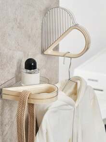 1pc White Clothing Storage Rack Bathroom Shelf, Wall Mounted Clothes Hanger For Bathroom, No Drill Laundry Organizer With Storage Rack For Washing Machine Side - White - View 1