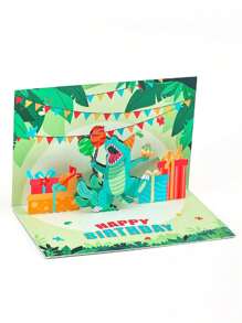 1 pièce Carte d'anniversaire dinosaure 90°, carte pop-up faite à la main, carte de voeux d'anniversaire pour les amis, carte pop-up créative polyvalente pour l'anniversaire, carte de bénédiction 3D pour la fête d'anniversaire
