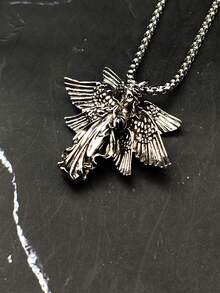 1個獨特時尚簡約六翼天使吊墜項鍊,男女適用,日常配件 - 復古銀色 - 查看 1