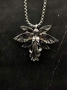 1個獨特時尚簡約六翼天使吊墜項鍊,男女適用,日常配件 - 復古銀色 - 查看 6