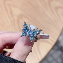 2pcs/Set Luxurious Cubic Zirconia Butterfly Decor Open Rings, Suitable For Women Daily Wear, Wedding, Valentine's Day Gift - Blue - View 5