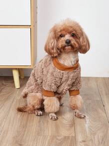1pc Solid Color Plush Pet Sweatshirt For Cats And Dogs In Autumn And Winter, Pet Clothes For Small Two-Legged Dogs And Cats To Keep Warm - Coffee Brown - View 2