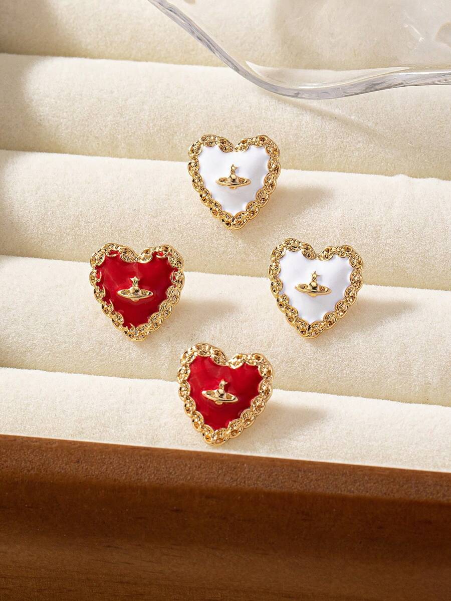 1pair Fashionable Heart-Shaped Oil Drip Earrings Suitable For Any Style Valentines,Mom,Mother,Mother's Day,Gift - Heart Earrings - View 1