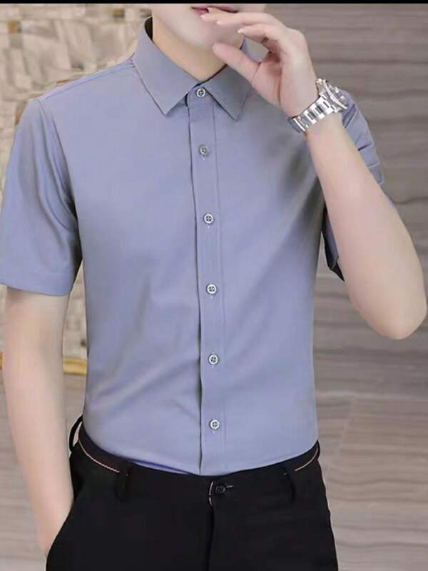 Camisa Social Masculino Manga Curta De Botão Lisa 100% Algodao