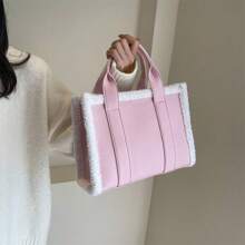 Minimalist Solid Color  Fluffy Bag Plush  Fuzzy  Plushies Fur Women Tote Bag Satchels For Business/Commute/Work/Office For Autumn And Winter For Fall Essential Shoulder Bag For Woman - Pink - View 1