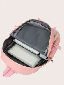 Fashionable Campus Backpack 5pcs/Set With Pendant - Pink - View 5