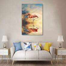 1pc Frameless  The Red Flamingo Under The Sunset Canvas Wall Art Poster, Modern Natural Scenery Canvas Painting For Living Room,Bedroom, No Frame Included - Multicolor - View 6