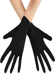 1 Pair Black Satin Gloves For Women As Wedding, Prom & Dance Performance Costume Accessories - Short Length, Elastic, Sun Protection Autumn Accessories - Black - View 4