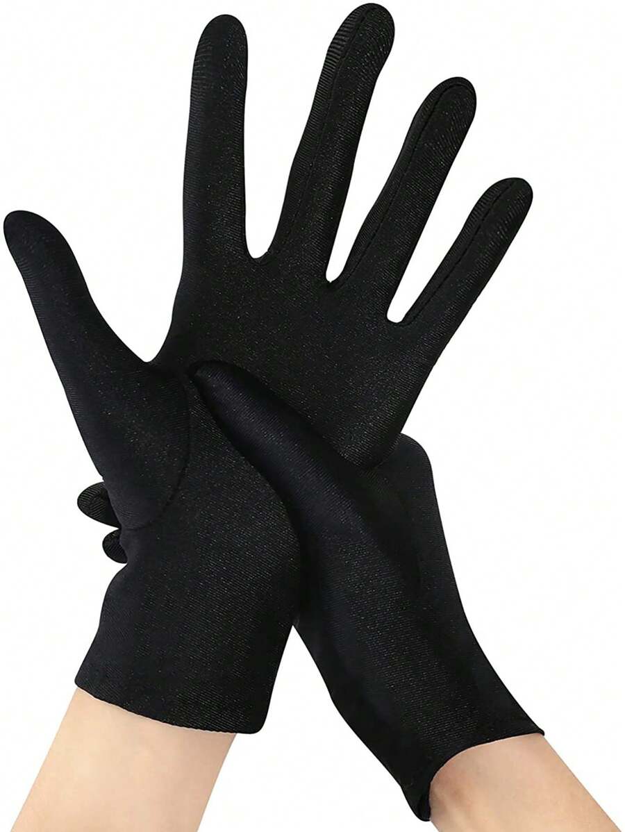 1 Pair Black Satin Gloves For Women As Wedding, Prom & Dance Performance Costume Accessories - Short Length, Elastic, Sun Protection Autumn Accessories - Black - View 1