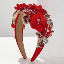 1 Peça Faixa de Cabeça Larga Barroca Boho com Imitação de Flores de Cálice Resistente, Pedras Brilhantes e Material de Tecido, Presente do Dia dos Namorados, Tiara, Faixas de Cabelo