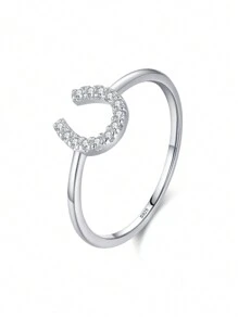 1pc Simple And Stylish 925 Sterling Silver Artificial U-shaped Ring With Geometric Design, Suitable For Women's Engagement & Anniversary Jewelry
