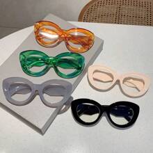 女士时尚欧美风格猫眼设计眼镜框街拍简约百搭透明镜片眼镜 - 無色 - 查看 2