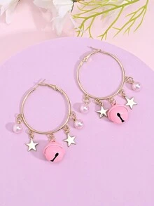 1雙時尚極簡風格星星&人造珍珠&鐘形吊墜耳環,適用於女性 - 耳環 - 查看 6