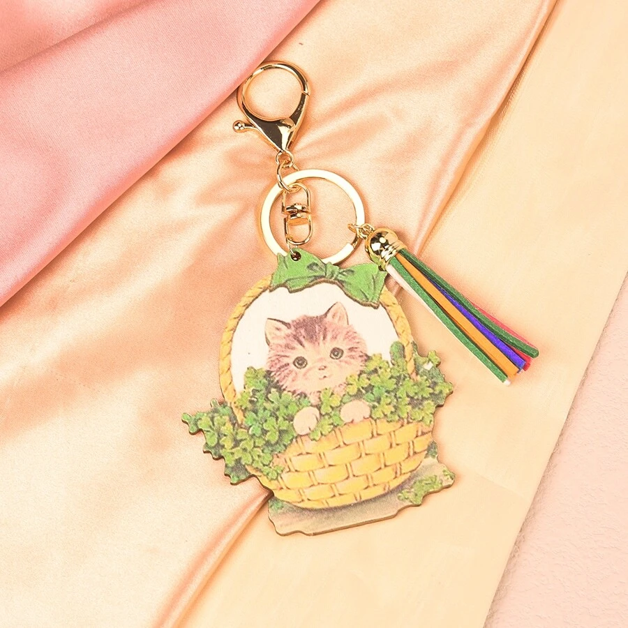 1pc Cute Cartoon Keychain Pendant Gift For Couples, Women, Friends, Best Friends - Kitten - View 1