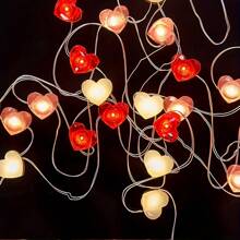 1入情人節裝飾燈,1入20燈愛心串燈,心形led燈飾,適用於聖誕、情人節、婚禮、派對場合裝飾 - 彩色 - 查看 1