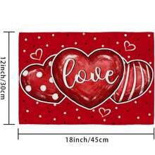 1pc Romantic Love Printed Red Heart Linen Placemat For Wedding Anniversary, Party And Dining Table Decorations, 12*18inch - Three Hearts Love - View 2