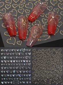 2张3D激光镂空心形美甲贴纸情人节金属心形贴花烫金银金心形美甲滑块女士女孩装饰 - 彩色 - 查看 1