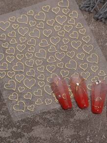 2张3D激光镂空心形美甲贴纸情人节金属心形贴花烫金银金心形美甲滑块女士女孩装饰 - 彩色 - 查看 5