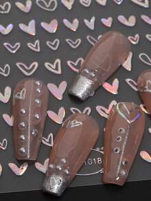 2张3D激光镂空心形美甲贴纸情人节金属心形贴花烫金银金心形美甲滑块女士女孩装饰 - 彩色 - 查看 7