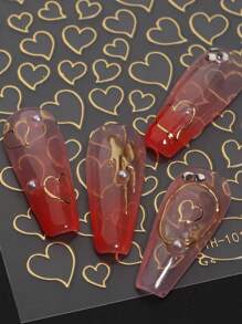 2张3D激光镂空心形美甲贴纸情人节金属心形贴花烫金银金心形美甲滑块女士女孩装饰 - 彩色 - 查看 3