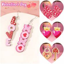 1雙情人節木製甜心耳環,有皇冠、心形、水滴、鎖頭和愛情字母等圖案,是女性日常佩戴的理想之選,也是給女友和妻子禮物的好選擇,比如在周年紀念日、生日、聖誕節等場合 - 彩色 - 查看 12