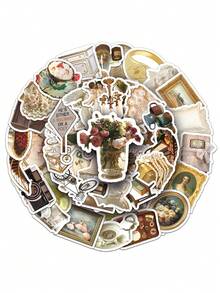 50入組塗鴉風格個性化貼紙,適用於diy珍珠奶茶杯、水瓶、行李箱等,包含50種獨特設計款式,防水設計 - 歐式貼紙 - 查看 4