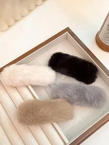 1入組女士多色毛茸茸方形髮夾,時尚優雅,適合日常佩戴 - 彩色 - 查看 3