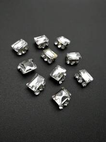 10入組金屬和水晶3D菱形指甲藝術裝飾，適用於手指和腳趾指甲DIY指甲飾品指甲寶石美甲用品 - 無色 - 查看 5