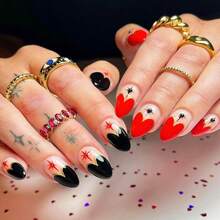 Upgrade Your Look With 24pcs Almond Shape & Heart Pattern French Sweet & Fashionable Nail Art Set For Women And Girls - Multicolor - View 1