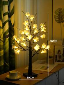 Lámpara Para Mesa De Arbol De Luz Led Calida , Con Hojas de Decoración Transparente . - Blanco y Negro - Ver 8