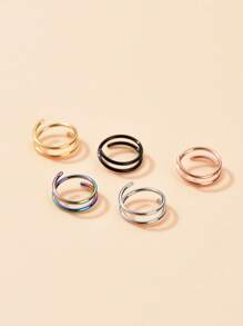 5入組不鏽鋼雙層鼻環,女士男士耳環、耳廓、唇環流行配飾 20g - 雙層鼻環 - 查看 6
