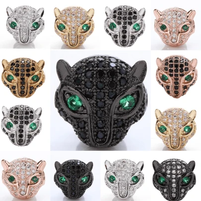 3入組黃銅立方形,微鑲豹頭珠和分隔物,可用於diy手鍊、項鍊、吊墜製作