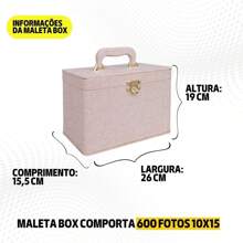 Maleta para 600 Fotos - 6 Álbuns fotográficos 10x15 JUTA BEGE Adulto Baú Box Luxo Caixa Fotografia - Bege - Visão 2