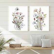 3入組粉色水彩畫布畫,壁畫,花卉畫,海報和印刷品,客廳圖像,家居裝飾,（不帶框） - 杏色 - 查看 4