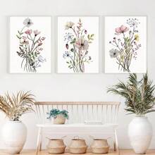 3入組粉色水彩畫布畫,壁畫,花卉畫,海報和印刷品,客廳圖像,家居裝飾,（不帶框） - 杏色 - 查看 1