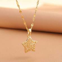 Children's New Hollow-Out Star & Heart Pendant Titanium Steel Necklace Female Niche Design Jewelry - Yellow Gold - View 4