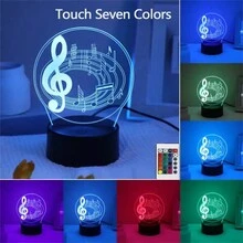 1pc 3d Musical Note Shaped Night Light, 7-Color Touch And Remote Control Decorative Lamp For Bedroom, Usb Powered, Perfect Gift For Music Lovers, Christmas And Thanksgiving Gift - Black - View 1