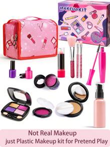 女孩子裝扮化妝套裝,兒童假裝化妝套裝,帶化妝包玩具,適用於3-6歲的女孩生日玩具(非真正化妝品)。化妝套裝包括眼影盤、假唇膏、閃粉、睫毛膏、液態粉底......但它們有真正化妝的刷子,帶來真實的化妝體驗。所有項目都裝在一個整潔的收納箱中。讓孩子們不要打開您的化妝抽屜是不容易的,因此我們創造了這個13件套裝 - 黑色 - 查看 3