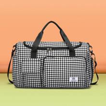 新款流行色塊瑜伽游泳健身袋,容量大,適合孕婦和旅行。健身袋,大袋,隔夜袋,學校運動,假日旅行,方格布料 - 黑色 - 查看 1