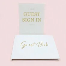 1本婚禮和派對用客人簽名冊,附有禮品盒,適合用於婚禮、派對或宴會簽到 - 金色 - 查看 1