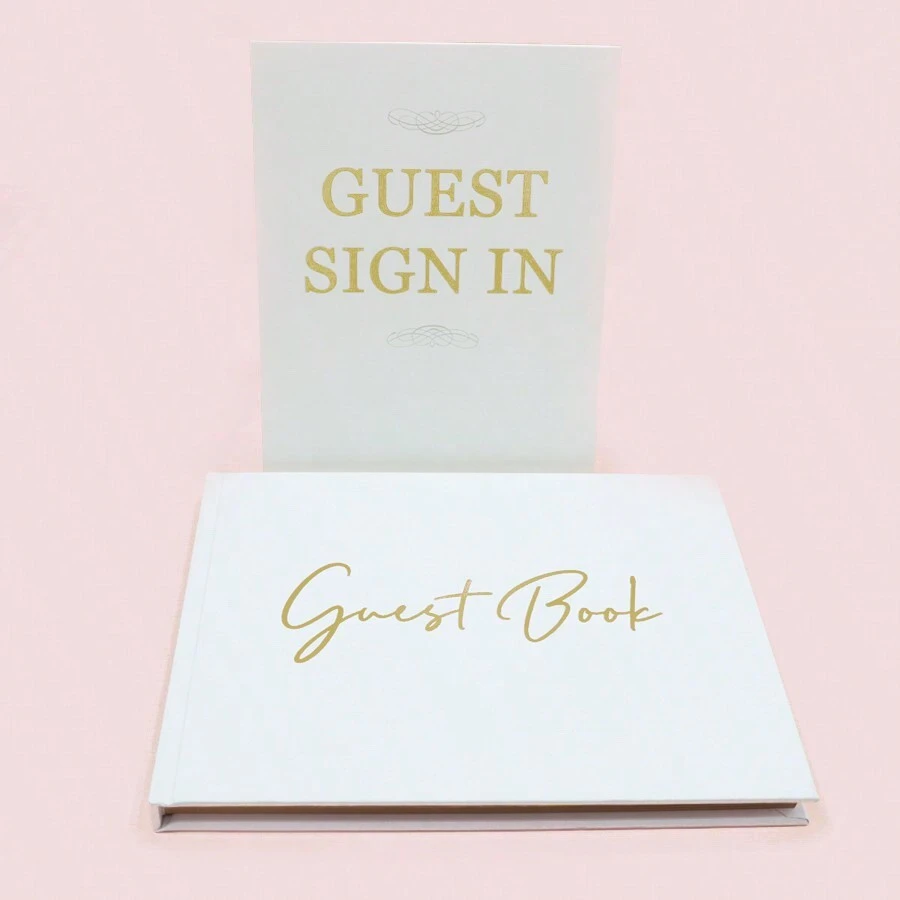 1本婚禮和派對用客人簽名冊,附有禮品盒,適合用於婚禮、派對或宴會簽到 - 金色 - 查看 1