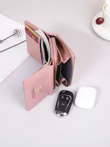 3 折时尚便携式翻盖多层链条钱包女士钱包钱夹小钱包 - 粉色 - 查看 6