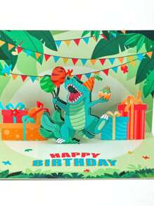 1 pièce Carte d'anniversaire dinosaure 90°, carte pop-up faite à la main, carte de voeux d'anniversaire pour les amis, carte pop-up créative polyvalente pour l'anniversaire, carte de bénédiction 3D pour la fête d'anniversaire