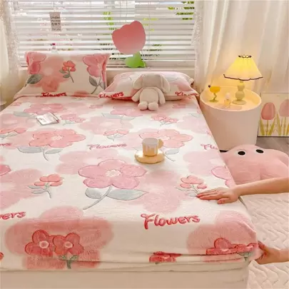 1pc Plush Thicken Bed Cover With Embossed Pattern